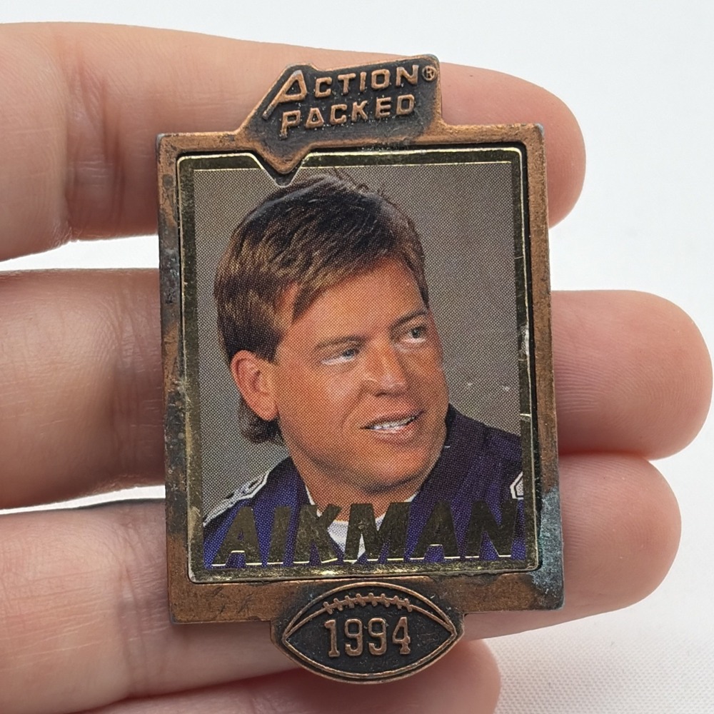 Action Packed Troy Aikman Dallas Cowboys NFL Football Player Lapel Hat Pin